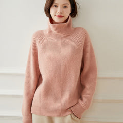 Ribbed Knit Turtleneck Thicken Solid Soft Pullover Cashmere Sweater