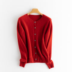 100% Cashmere Crewneck Button-Up Knit Cardigan Sweater