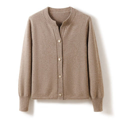 Women's Classic Crew Neck Cardigan Knitted Short Jacket Warm Top