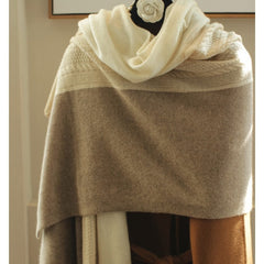 Soft Cashmere Cable Knit  Large Two-Tone Winter Scarf Wrap Shawl