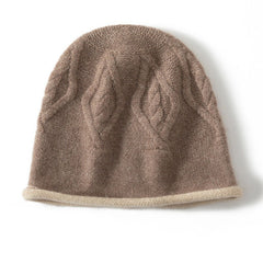 Leaf Cable Knit Pattern Reversible Pure Cashmere Beanies