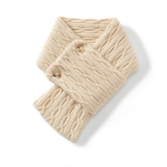 Cable Knit Cashmere Button Neck Warmer Versatile Cross Scarf
