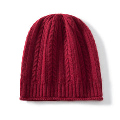 100% Pure Cashmere Soft Warm Ribbed Hem Cable Knit Beanie