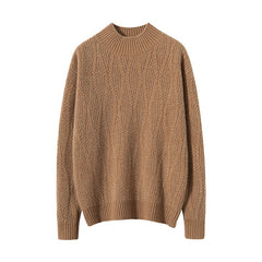 Cashmere Cable Knit Mock Neck Pullover Sweater with Ribbed Trim