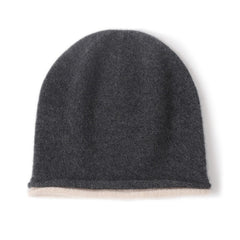 Double Layer Knit Reversible 100% Cashmere Hat Unisex Beanies