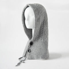 Warm Windproof Cashmere Hooded Hat Ribbed Knit Drawstring Beanie