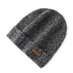 Textured Cashmere Beanie Hat with Ribbed Folded Cuff