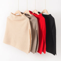 100% Cashmere Turtleneck Shawl Wraps Knitted Cloak Ribbed Poncho