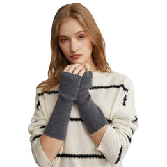 Cashmere Knit Arm Warmers Fingerless Mittens Gloves