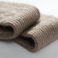 Leaf Pattern Long Cashmere Gloves Fingerless Cable Knit Arm Warmer