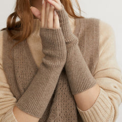 Cashmere Knit Arm Warmers Fingerless Mittens Gloves