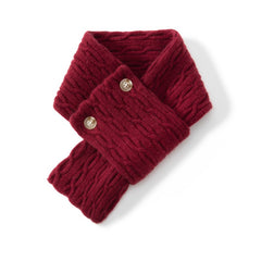 Cable Knit Cashmere Button Neck Warmer Versatile Cross Scarf