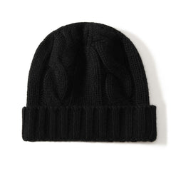 Pure Cashmere Thick Chunky Ribbed Cuff Cable Knit Beanie