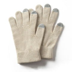 Pure Cashmere Ribbed Cuffs Touchscreen Gloves for Winter