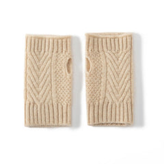 Cashmere Cable Knit Fingerless Wrist Half-Finger Gloves