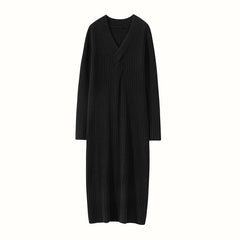 Cashmere Jumper V-Neck Twisted Striped Wool Ribbed Sweater Dress