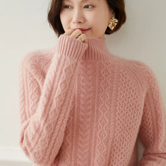 Cashmere Cable Knit Mock Neck Knitted Thicker Knit Sweater