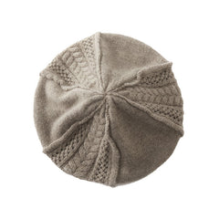 Warm Cable-knit Panel Knit  Soft Pure Cashmere Beret Hat