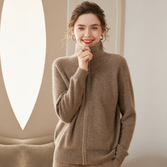 Women's Zipper Cardigan Turn-Down Collar Cashmere Sweater