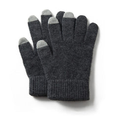 Pure Cashmere Ribbed Cuffs Touchscreen Gloves for Winter