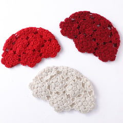 Cutout Floral Skull Cap Knit Beanie Cloche Crochet Hat