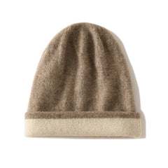 Double Layer Cable Knit Reversible Two-Tone  Cashmere Beanie Hat