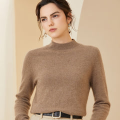 Soft Knit Pullover Wool Blend Mock Neck Cashmere Sweater