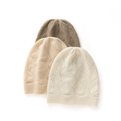 Cashmere Knitted Leaf Openwork Beanies Hat Bonnet