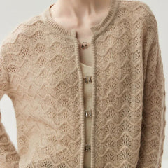 Lightweight Women's Openwork Knit Soft Cashmere Silk Sweater Cardigan