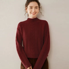 Women’s Pure Cashmere Cable Knit Mock Neck Ribbed Hem Pullover Sweater