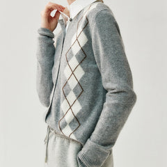 Women's Argyle Soft Cashmere Button Front Knit Cardigan