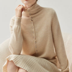 Women's Mock Neck Cashmere Ribbed Cuffs Button Front Sweater Cardigan