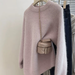 Women's Relaxed Crew Neck Knit Pullover Cashmere Wool Sweater