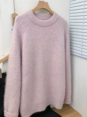 Women's Relaxed Crew Neck Knit Pullover Cashmere Wool Sweater