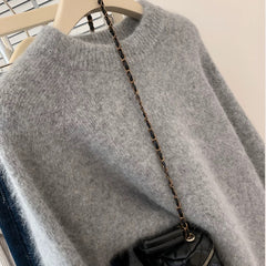 Women's Relaxed Crew Neck Knit Pullover Cashmere Wool Sweater