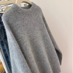 Women's Relaxed Crew Neck Knit Pullover Cashmere Wool Sweater