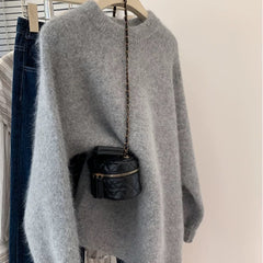 Women's Relaxed Crew Neck Knit Pullover Cashmere Wool Sweater