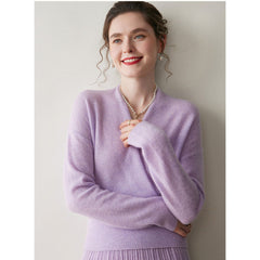Women's Cashmere Blend Wrap Soft Pullover Sweater with Ribbed Waist