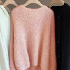 Women's Soft Relaxed Cashmere Crew Neck Fit Knit Pullover Sweater