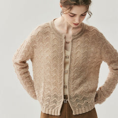 Lightweight Women's Openwork Knit Soft Cashmere Silk Sweater Cardigan