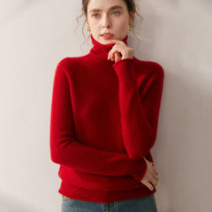 Soft Lightweight Raglan Sleeve Knit Pullover Cashmere Wool Turtleneck Sweater