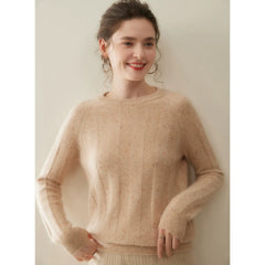 Women’s Ribbed Pullover Soft Knit Top Speckled Cashmere Sweater
