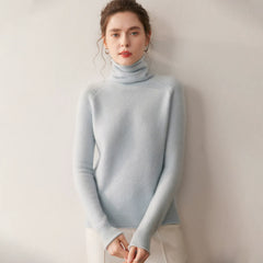 Soft Lightweight Raglan Sleeve Knit Pullover Cashmere Wool Turtleneck Sweater