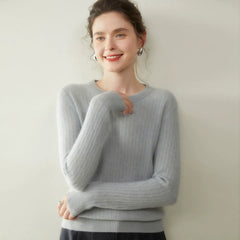 Women's Soft Lightweight Classic Pullover Wool Cable Knit Crew Neck Sweater