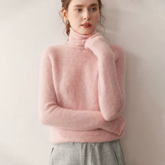 Soft Lightweight Raglan Sleeve Knit Pullover Cashmere Wool Turtleneck Sweater