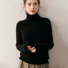 Soft Lightweight Raglan Sleeve Knit Pullover Cashmere Wool Turtleneck Sweater