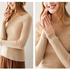 Women's Pure Cashmere Mock Neck Soft Knit Slim Fit Sweater