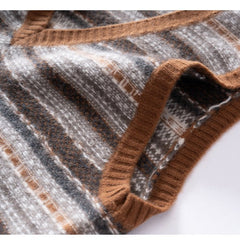 Casual Women's Cashmere Striped V-Neck Wool Knit Sweater Vest