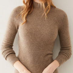 Women's Pure Cashmere Mock Neck Soft Knit Slim Fit Sweater
