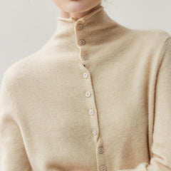 Women's Mock Neck Cashmere Ribbed Cuffs Button Front Sweater Cardigan
